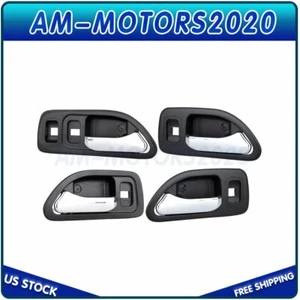 Set of 4 Door Handles RH LH Front Rear Black for 94-97 Honda Accord Chrome Inner - Picture 1 of 11