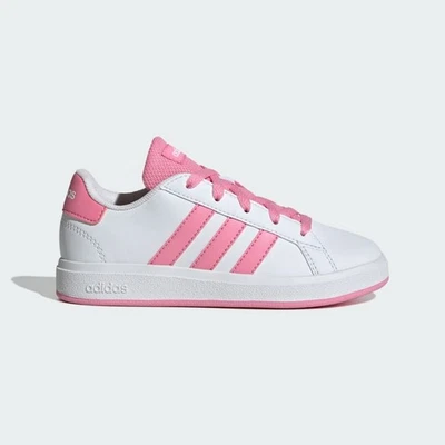 Adidas Kids Grand Court Lifestyle Tennis Lace-Up Shoes White / Bliss Pink JS4345 - Image 1 of 4