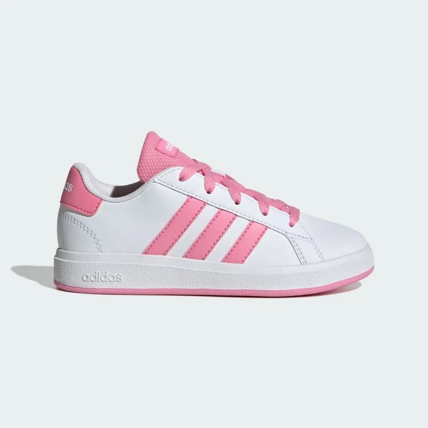 Adidas Kids Grand Court Lifestyle Tennis Lace-Up Shoes White / Bliss Pink JS4345 - Image 1 of 4