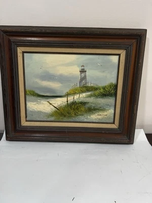 Vintage Original Oil Painting Beach Seascape Ocean Coastal Landscape Signed - Image 1 of 4