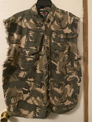 V Twin Motorcycle Apparel Shirt Sz 2XL Sleeveless Ride With Pride Camo Button Up - Image 1 of 4
