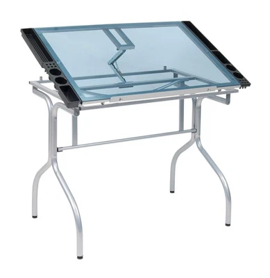 Studio Designs Folding Modern Glass Top Adjustable Drafting Table Craft Table... - Image 1 of 4