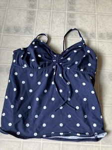 Lands' End Sz 12 Tankini Top Navy Blue Polka Dot Unlined Underwire Support - Picture 1 of 4