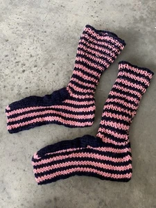 Handmade Pink Blue Handknit Womens Socks OS One Size - Picture 1 of 6
