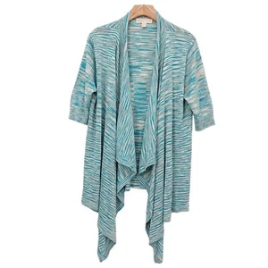 Michael Kors Open Cardigan Womens Large Green Knit 3/4 Sleeve Marled Metal Logo - Picture 1 of 6