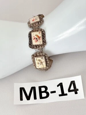 Pulsera antigua china de plata filigrana Scrimshaw hueso 6 paneles símbolo Foto 1 de 4