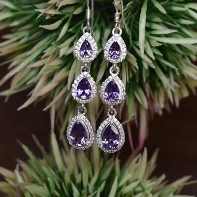 Purple amethyst earring| Amethyst sterling silver earring| Gift for her C6819 AU - Image 1 of 4