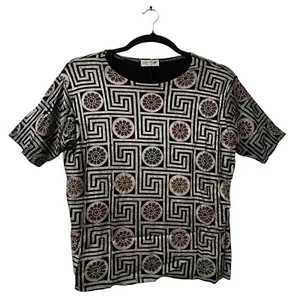 Top donna Jaipur 1x blusa stampa marocchina testurizzata metallizzata maglia aderente elasticizzato - Foto 1 di 8