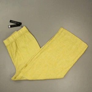 Tahari Womens 100% Linen Wide Leg Pull-on Pants Size Large Yellow Lagenlook NWT - Picture 1 of 8