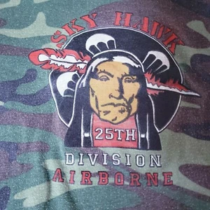 Vtg 80's Kids Sky Hawk 25th Division Airborne Camouflage Green Shirt READ - Picture 1 of 5