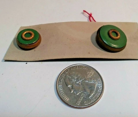 2 Antique/Victorian Buttons Green Part Is Leather & Brass Back Accents M BG 4 Cover