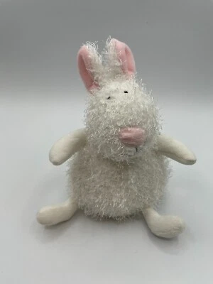 RARE Hallmark Roly Polies Bunny Rabbit White Beanie Shaggy Fuzzy 8" Pink Ears - Image 1 of 4