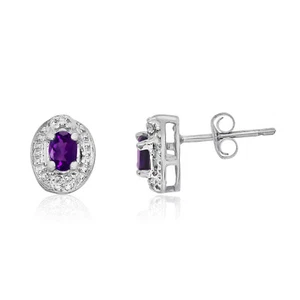 14k White Gold Amethyst Earrings with Diamonds - Picture 1 of 3