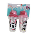 Baby Straw Cups 2 Pack - Girls Pink Bow - Disney Minnie Mouse - Sipper Pop-up