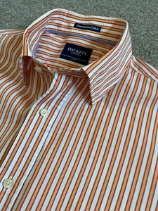GORGEOUS HACKETT ORANGE BOLD STRIPE LONG SLEEVE FINEST SHIRT L LARGE - Picture 1 of 6