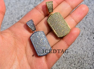 ICED DOG TAG PENDANT SILVER NECKLACE HIP HOP LUXURY STATEMENT BLING-ED OUT CHARM - Picture 1 of 9