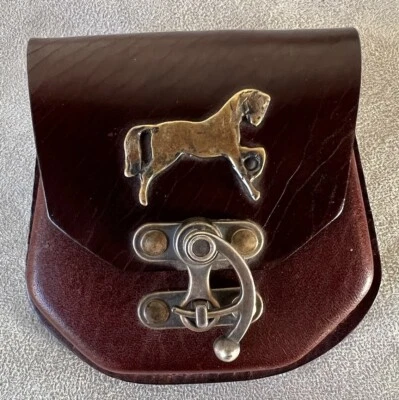 Handcrafted Small Brown Leather Belt Bag Ammo Pouch Brass Horse Equestrian New - Image 1 of 4