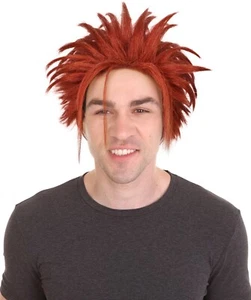 HPO Adult Men's Fantasy Game Orange Ponytail Spiky Wig, Perfect for Halloween - Picture 1 of 9