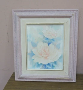 VINTAGE PINK ROSES OIL PAINTING ON CANVAS PASTEL SIGNED K. HILLS FRAMED - Picture 1 of 6
