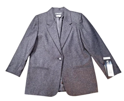 NUEVA Chaqueta Blazer Sag Harbor Para Mujer Talla 8P Mezcla Lana 1 Botón Forrada Carbón Foto 1 de 4