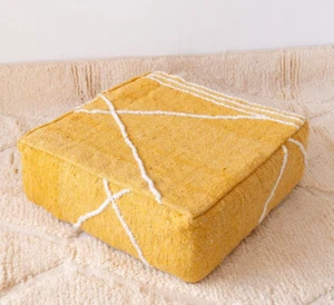 24x24 Moroccan Handmade Pouf Berber Kilim Rug Yellow Floor Cushion Footstool - Picture 1 of 6