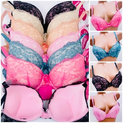 EXTREME DOUBLE PUSH UP Add 2 Cup Sizes Push Up Bra Padded FREE RETURN 1,3 or 6pc - Image 1 of 4