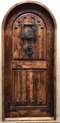 Rustic reclaimed solid lumber arched Doug Fir old growth door winery castle Cover