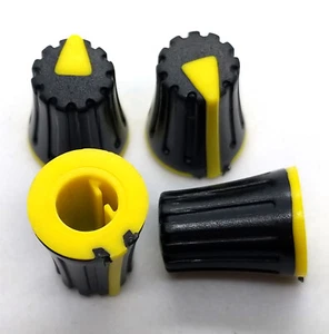 4 Yellow & Black D-Shaft Pot Knobs for 6mm 270° DJ-TECH BEHRINGER SOUNDCRAFT - Picture 1 of 5