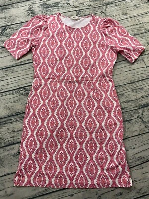 Boden Zoe Jersey Dress 8p Petite Amaryllis Short Sleeve AOP Mini Sheath Printed - Image 1 of 4