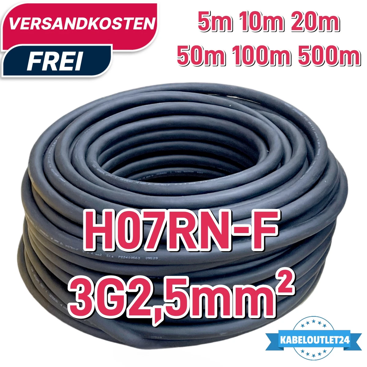 100 M H07RN-F Gummischlauchleitung – 3x2,5 Mm², Schwarz, öl- & Wetterbeständig, Für Baustellen & Geräte