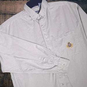 Vintage Gap Khaki Long Sleeve Button Down Shirt Size L Khaki Embroidered Y2K 90s - Picture 1 of 13