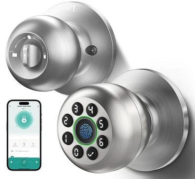 WREO Keypad Smart Door Knob Lock, Fingerprint Keyless Entry Door Lock with Handle ...