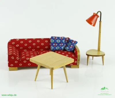 DDR Puppenstubenmöbel Sofa, Lampentisch und Tisch Puppenstube Miniaturmöbel - Bild 1 von 4
