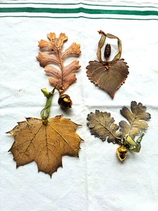 Menge 4 Vintage TAUCHTE BLÄTTER echte Blätter Band Ornamente HERBST Erntedank HERBST - Bild 1 von 5