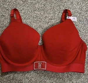 Victoria's Secret Lightly Lined Rhinestone Logo Everyday Bra Size 34D Red NWT - Picture 1 of 7