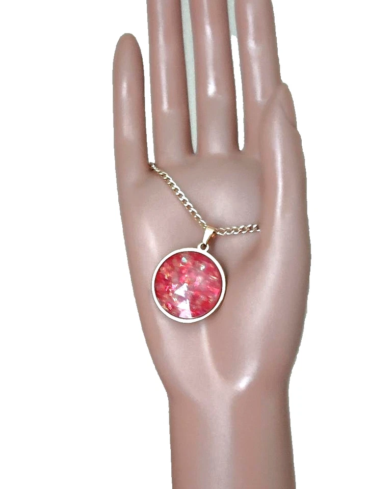 Colgante de ópalo 25 mm facetado ópalo de fuego mexicano en acero inoxidable 18 quilates GP Foto 1 de 4