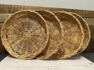 Vintage Wicker Rattan Charger Plates 10" Lot of 4 Picnic Plate Holders - Picture 1 of 5