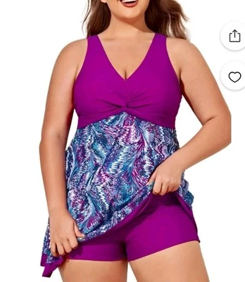 Traje de baño de una pieza Summer Mae para mujer talla grande con pantalones cortos púrpura 5XL Foto 1 de 4