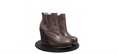 Botas de tornozelo Corso Como Chic couro marrom anabela 9M - Imagem 1 de 4