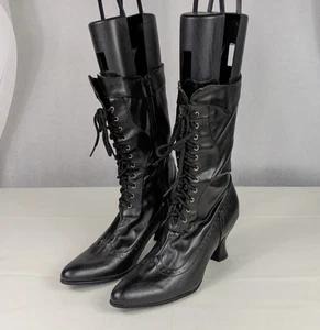Ellie schwarze halbhohe Schnürstiefel Damengröße 9 seitlicher Reißverschluss Kostüm Cosplay - Bild 1 von 18
