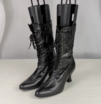 Ellie Black Lace Up Mid Calf Boots Women's Size 9 Side Zip Costume Cosplay - Image 1 of 4