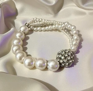 Vintage Kunstperlen Strass silberfarben Armband Abschlussball Hoco formell Hochzeit - Bild 1 von 2