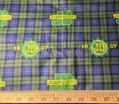 John Deere Tractors Plaid Flannel Blue Craft Sewing Fabric Out of Print 40" NEW - Image 1 of 2