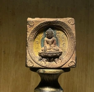 C14 Ancient Tibetan pottery Buddhist Tsa Tsa of Qing dynasty. 清代彩绘擦擦 - Picture 1 of 9