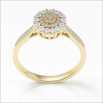 Beautiful 10K Solid Yellow Gold Natural Diamond Cluster Ring - Size 9 - Image 1 of 2