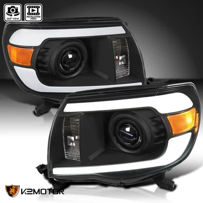Fits 2005-2011 Toyota Tacoma LED Tube Black Projector Headlights Headlamps LH+RH Foto 1 de 4