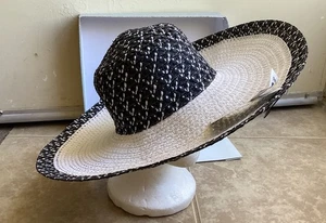 Chatties Straw Sun Hat Large Brim Black & Cream One Size 100% Paper Woman’s - Picture 1 of 10