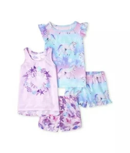 NWT 4-PC Girls 10-12 Shirts & Shorts Pajama Set UNICORN Mermaid Children's Place - Picture 1 of 2