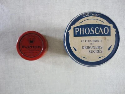 SUPERBE ENSEMBLE DE 2 BOITES ANCIENNES PUBLICITAIRES EN METAL /PHOSCAO / EUPHON. - Photo 1/4