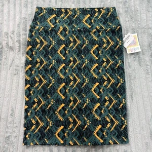 LuLaRoe Skirt Womens L Green Yellow Cassie Straight Midi Geometric Stretch NWT - Picture 1 of 9
